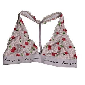 Victoria Secret Pink Cherry Lace Halter Bralette M Coquette Soft Girl Flirty
